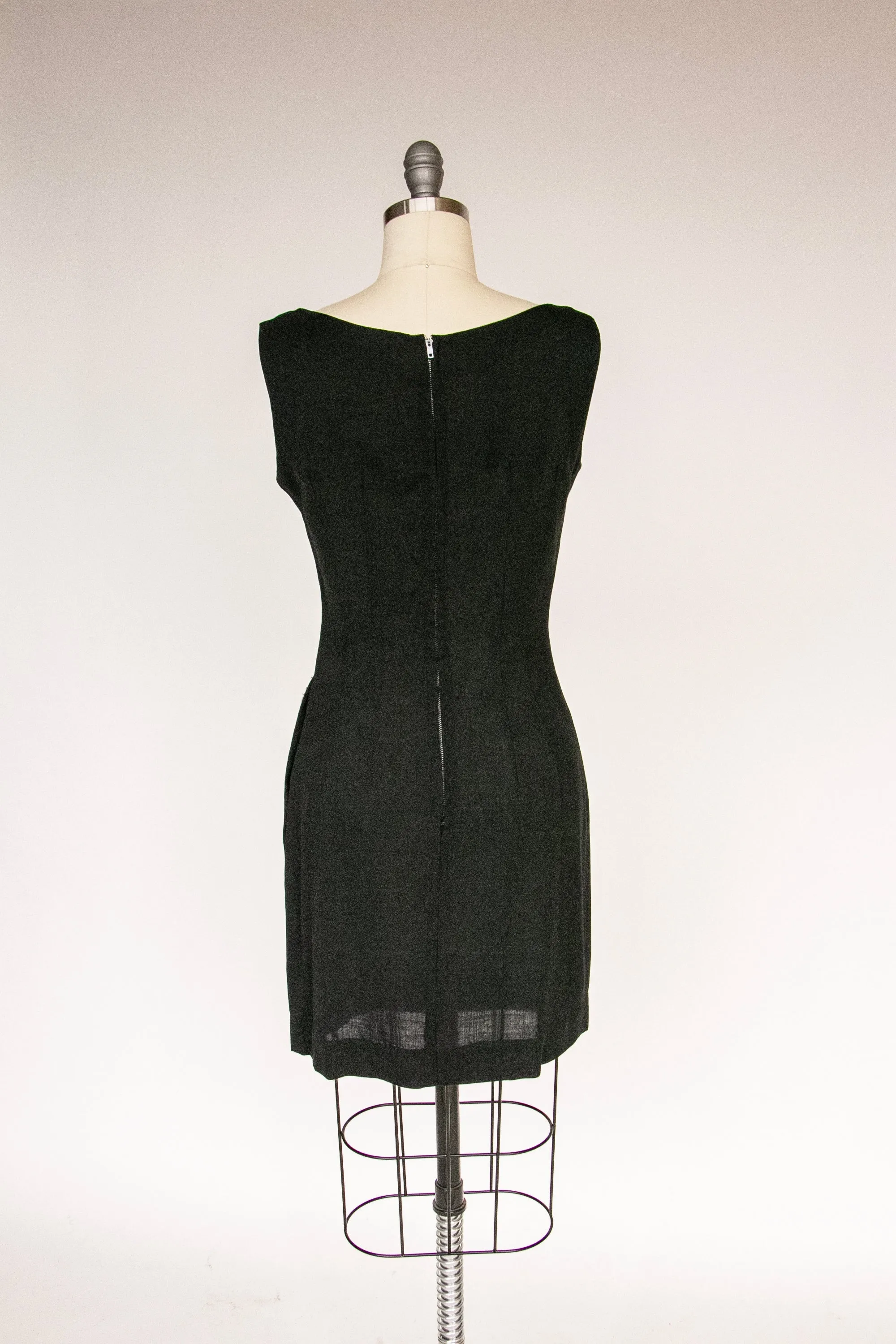 1960s Dress Black Linen Shift S
