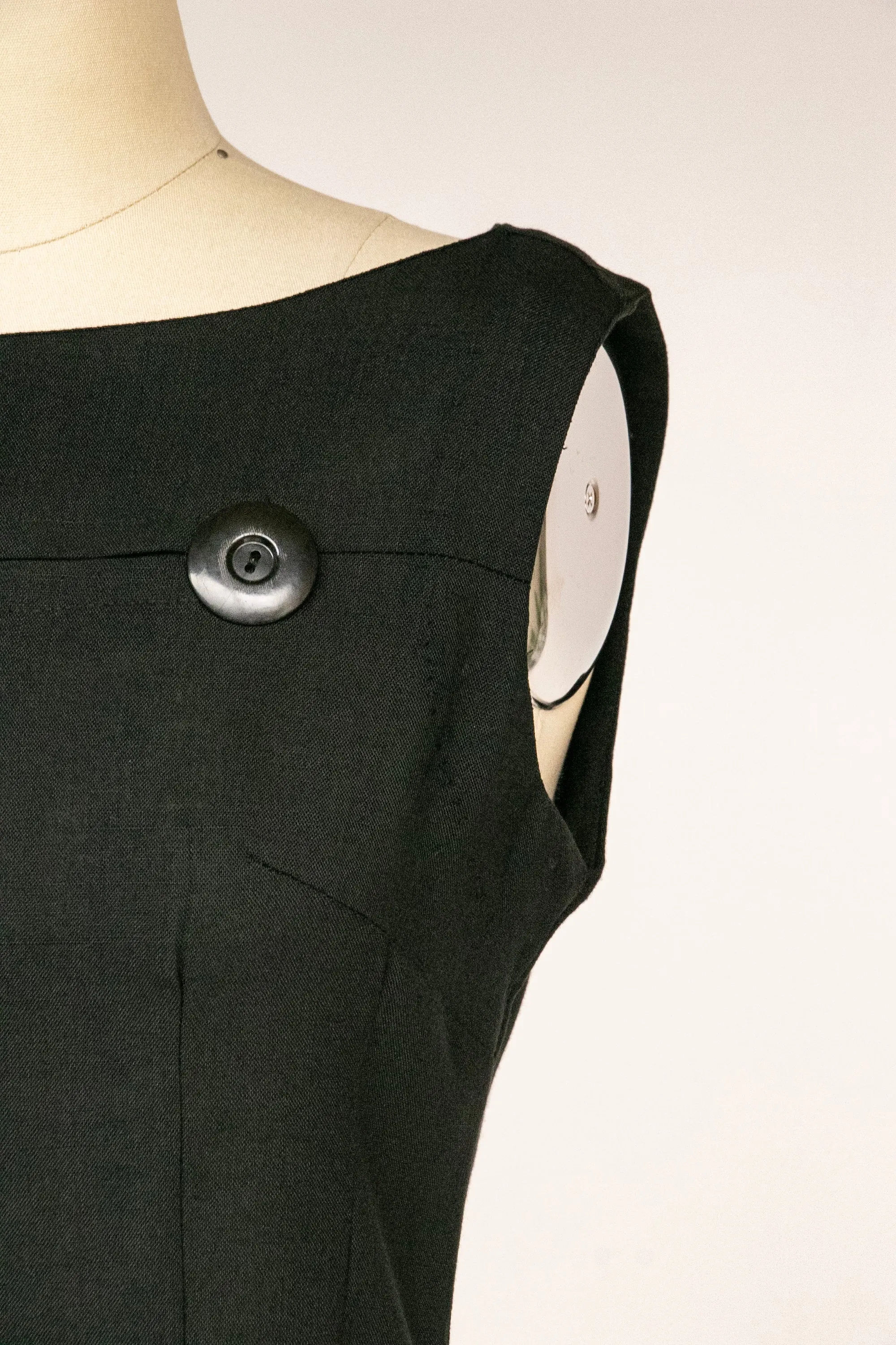 1960s Dress Black Linen Shift S
