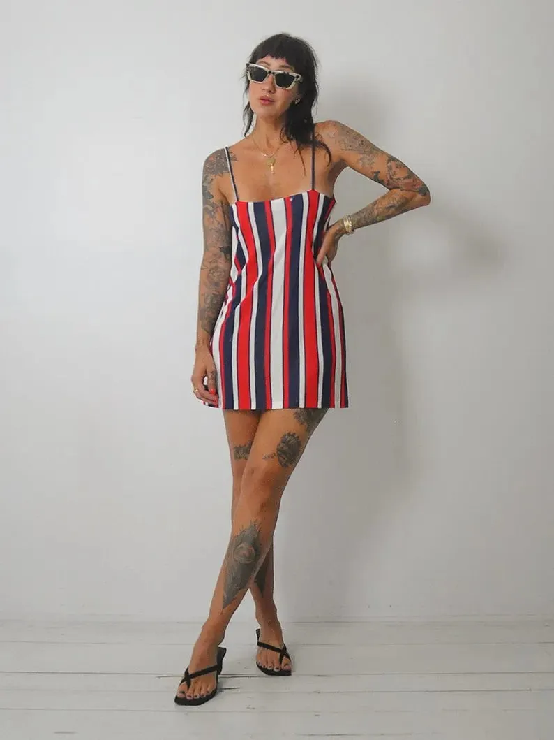 1970's Striped Mini Slip Dress