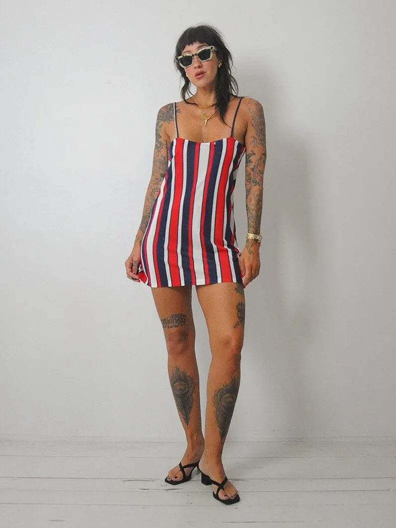 1970's Striped Mini Slip Dress