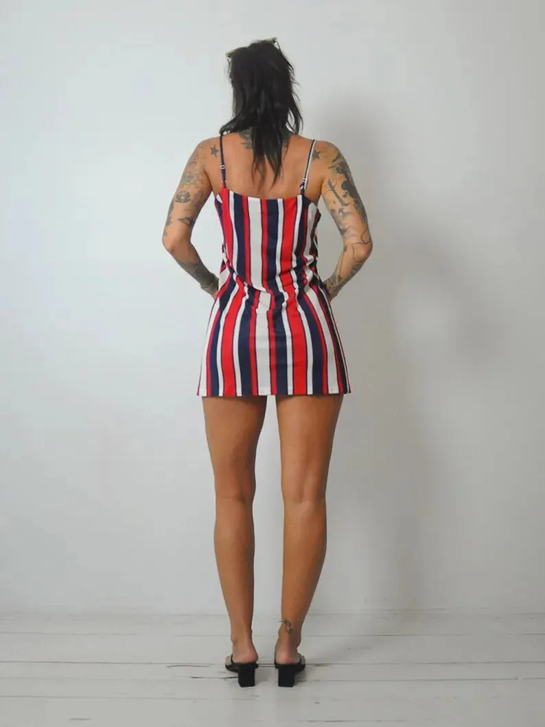 1970's Striped Mini Slip Dress