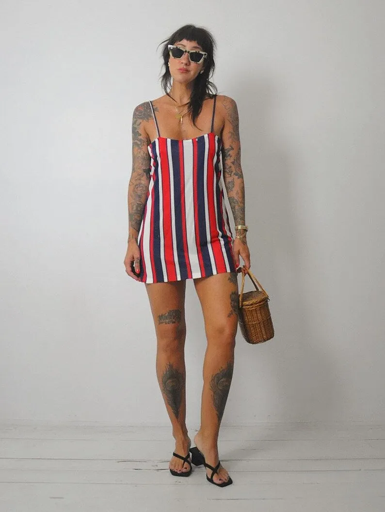 1970's Striped Mini Slip Dress