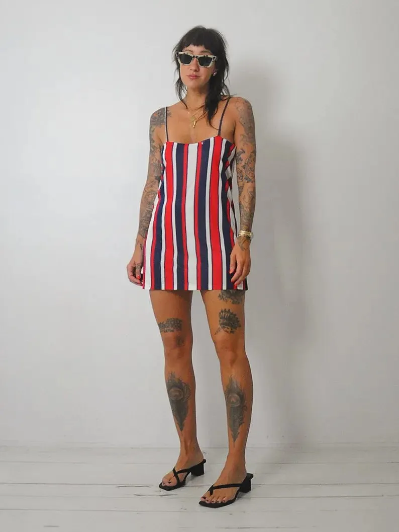 1970's Striped Mini Slip Dress
