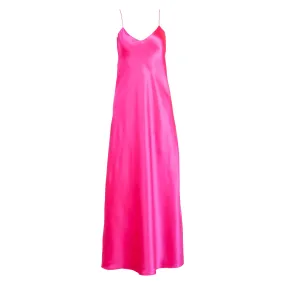 Vibrant Acid Pink Maxi Slip Dress with Adjustable Straps