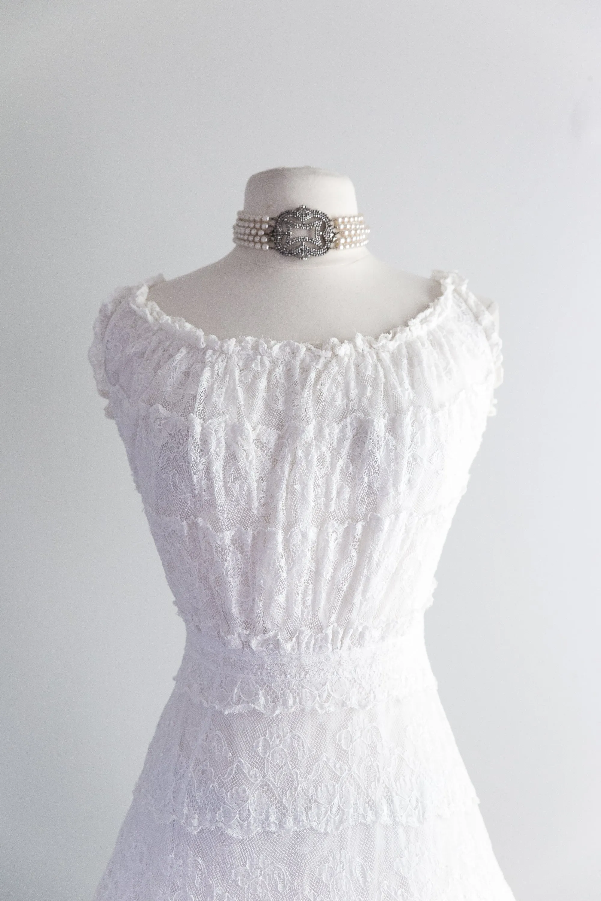 Antique Edwardian Cotton & Lace Slip Dress / XS