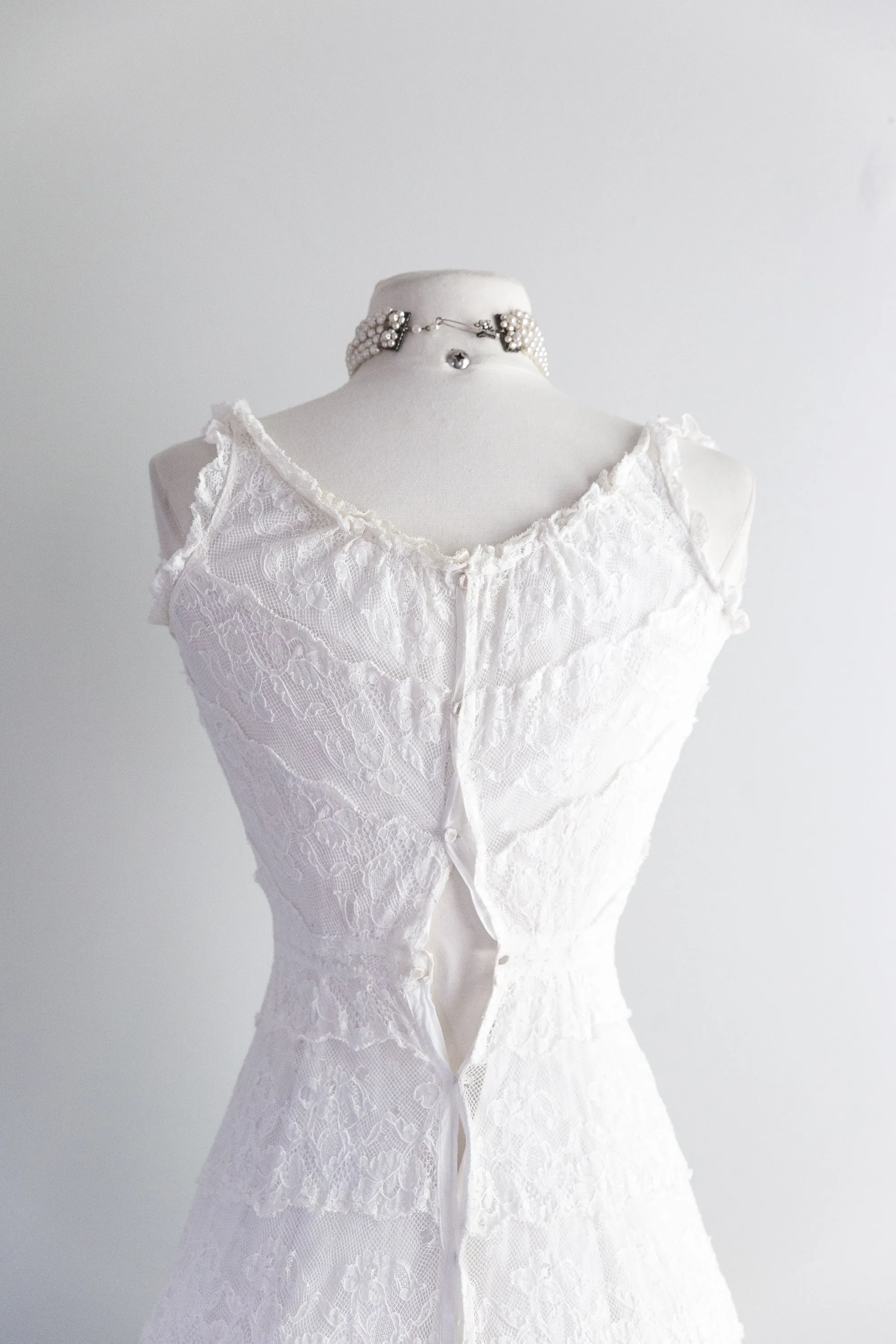 Antique Edwardian Cotton & Lace Slip Dress / XS