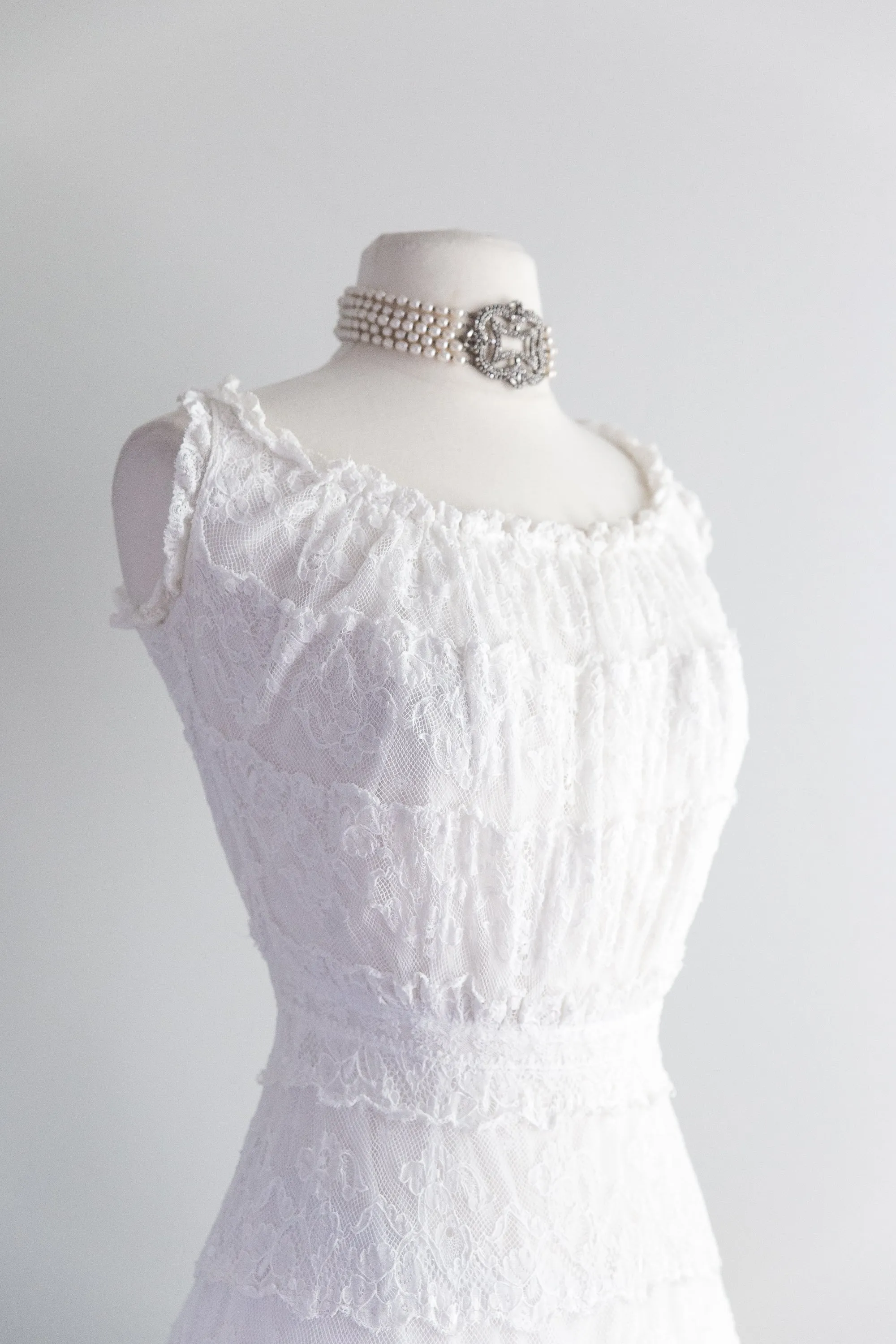 Antique Edwardian Cotton & Lace Slip Dress / XS