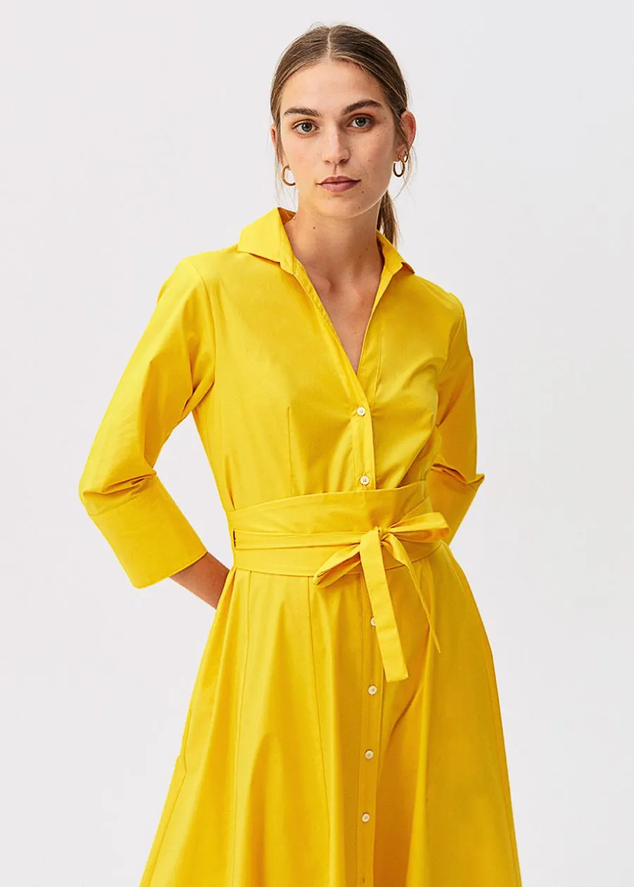 Belted Shirt Dress - Yellow
