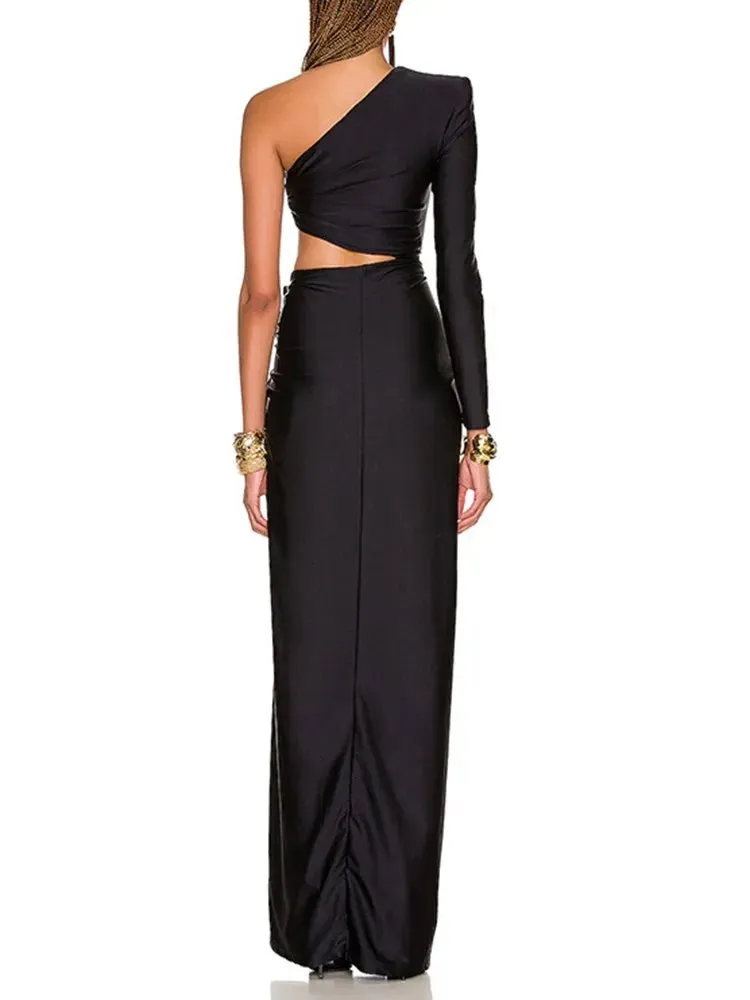 Black One -Shoulder Hollow Out Dress