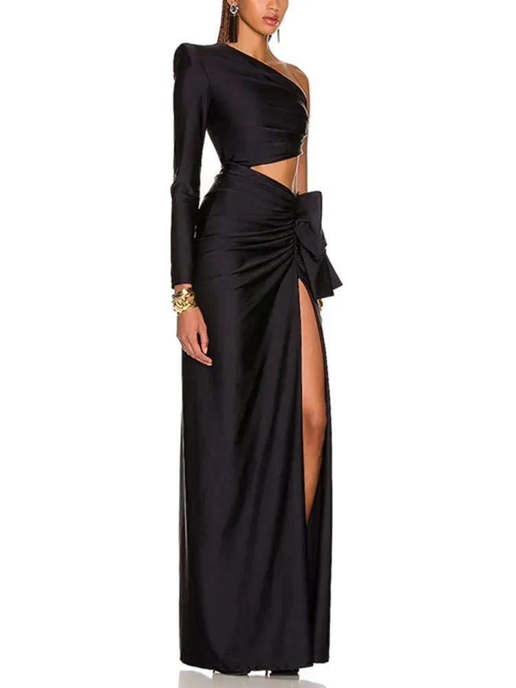 Black One -Shoulder Hollow Out Dress