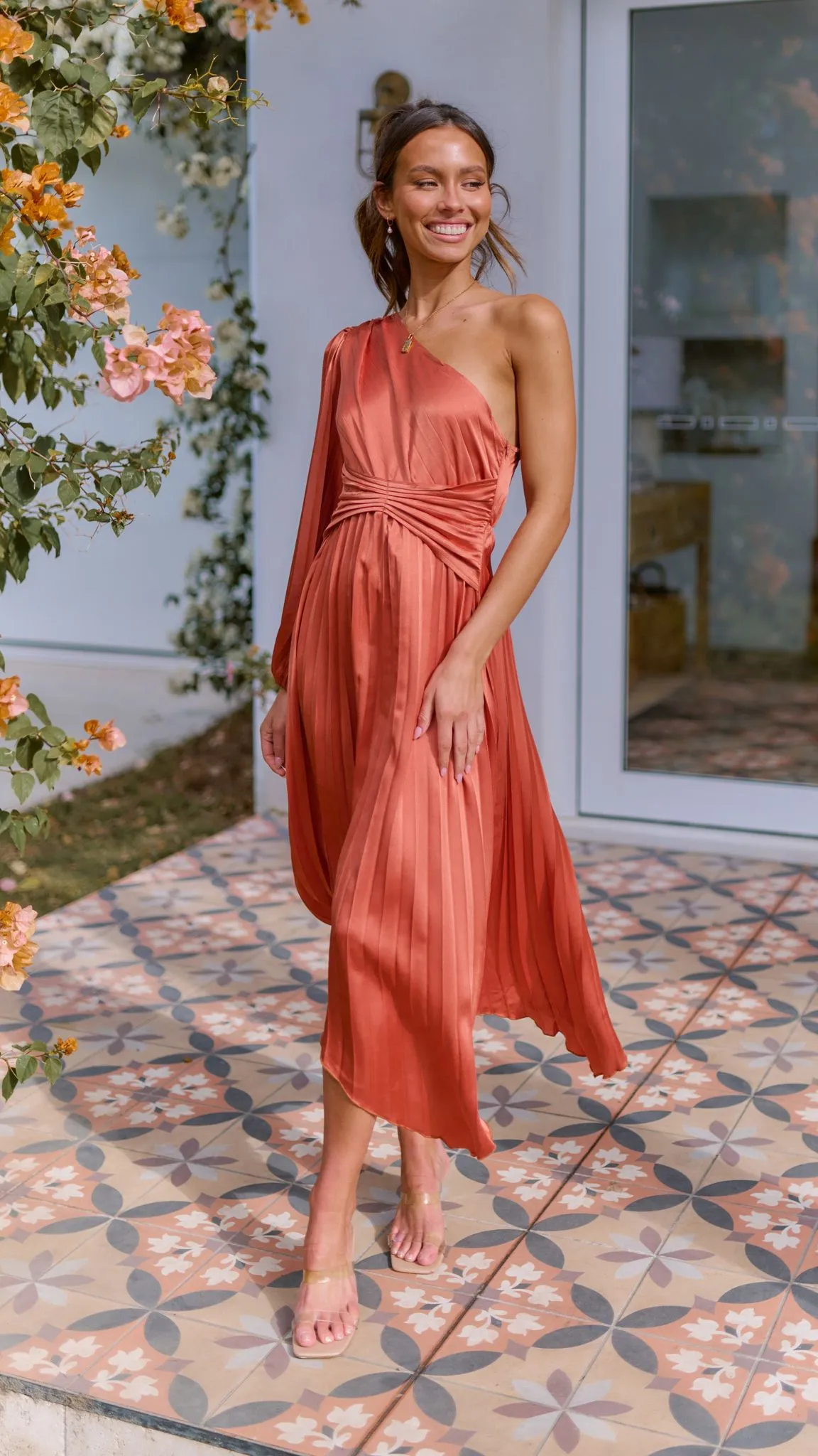 Brooklyn One Shoulder Midi Dress - Copper