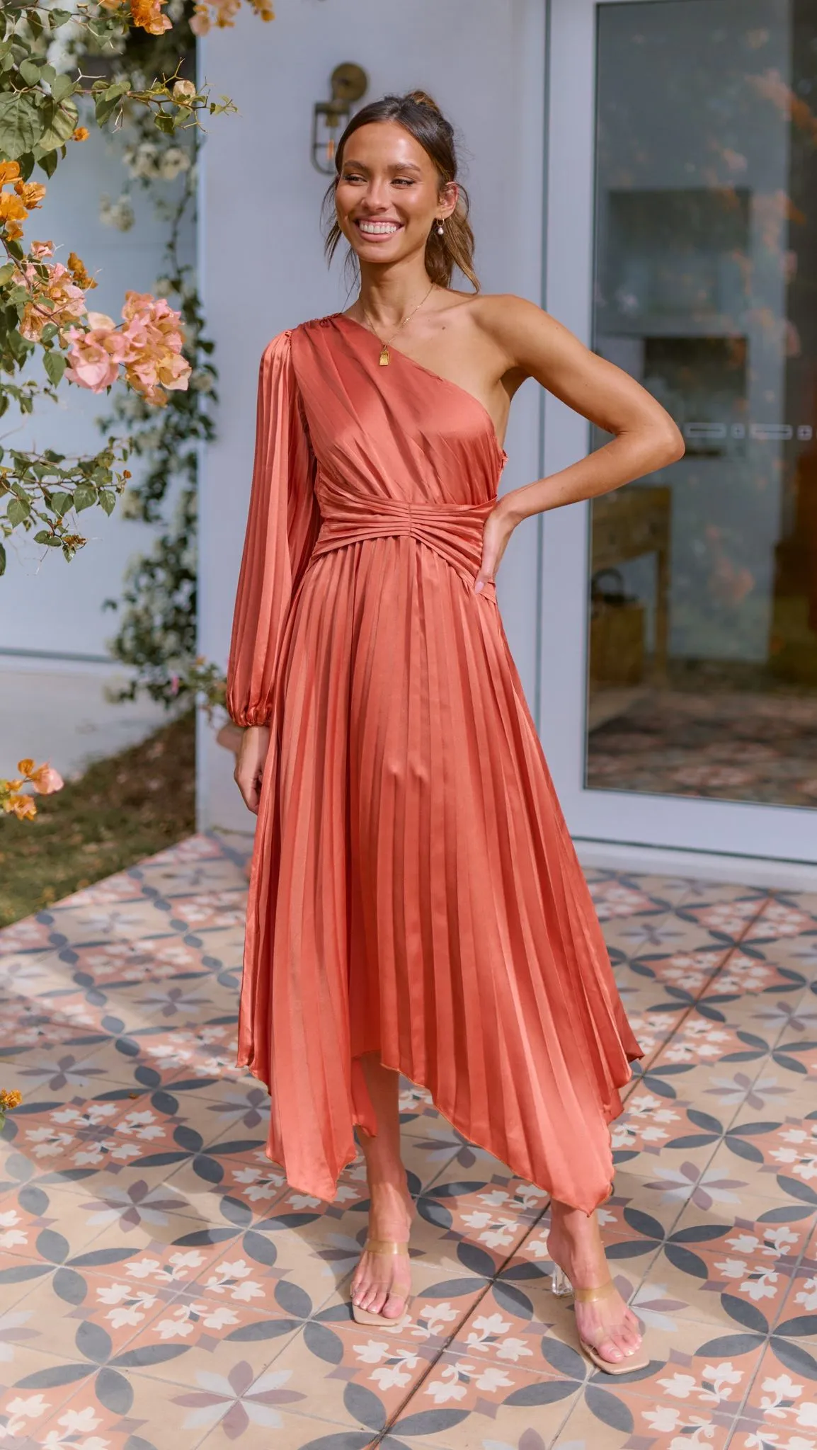 Brooklyn One Shoulder Midi Dress - Copper