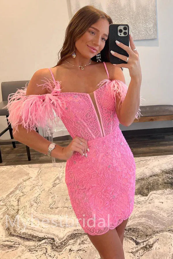 Elegant Off shoulder Sleeveless  Sheath Short Mini Homecoming Dress,  HDS0090