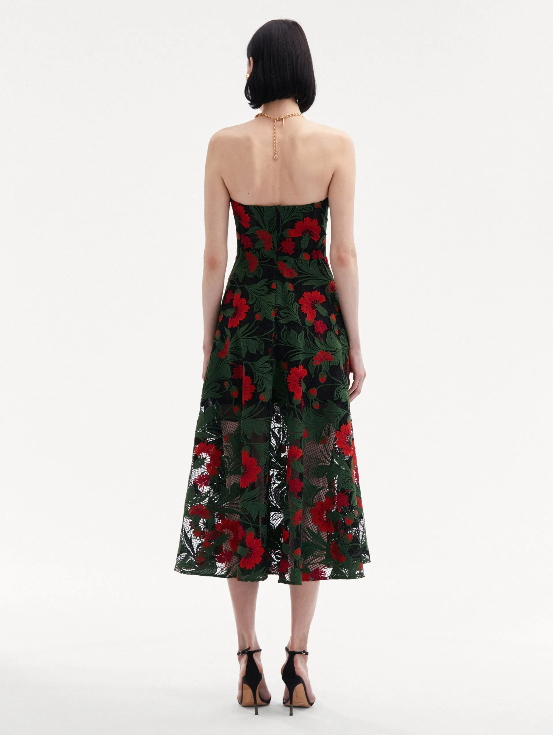 Marbled Carnation Guipure Cocktail Dress
