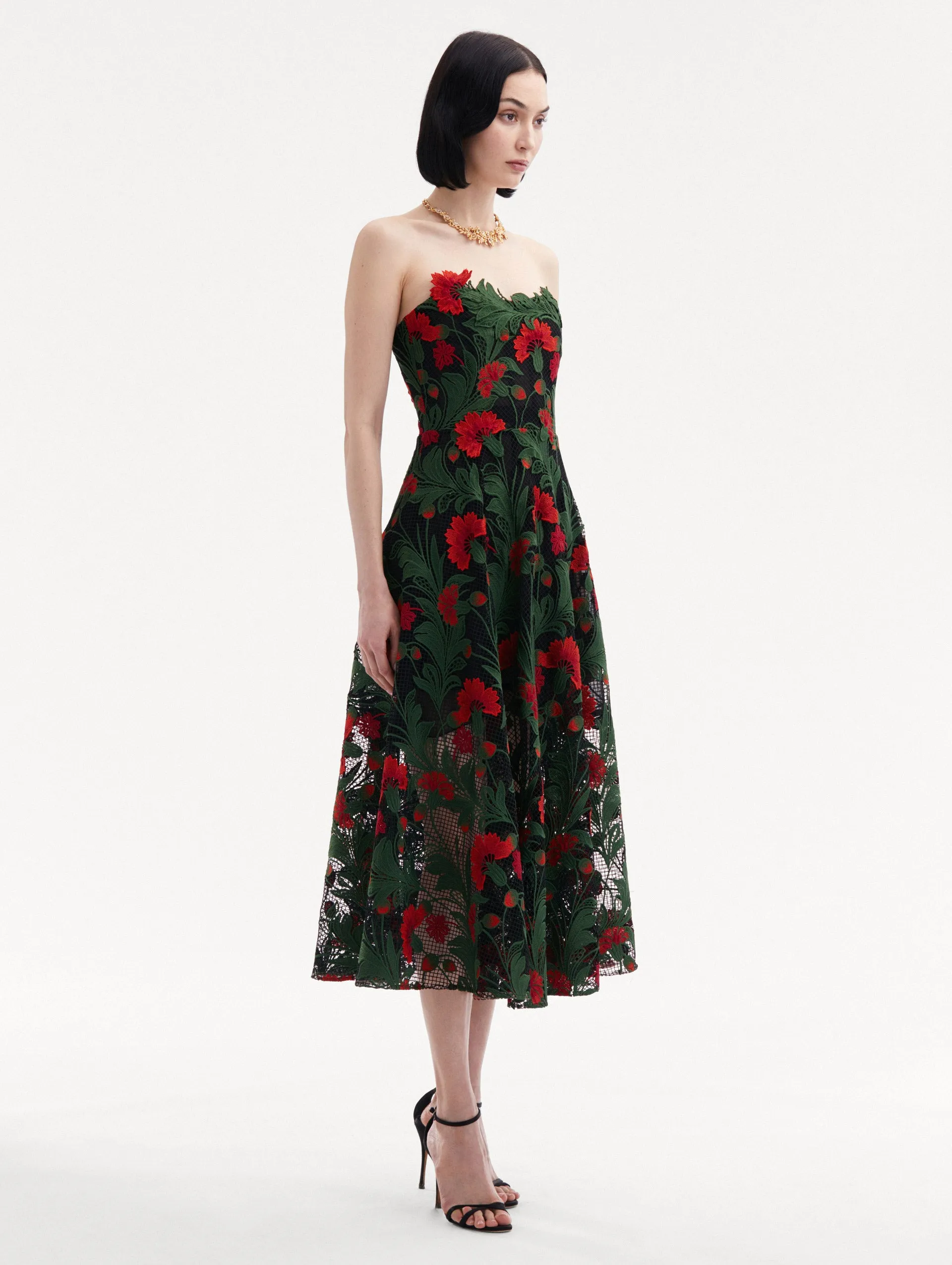 Marbled Carnation Guipure Cocktail Dress