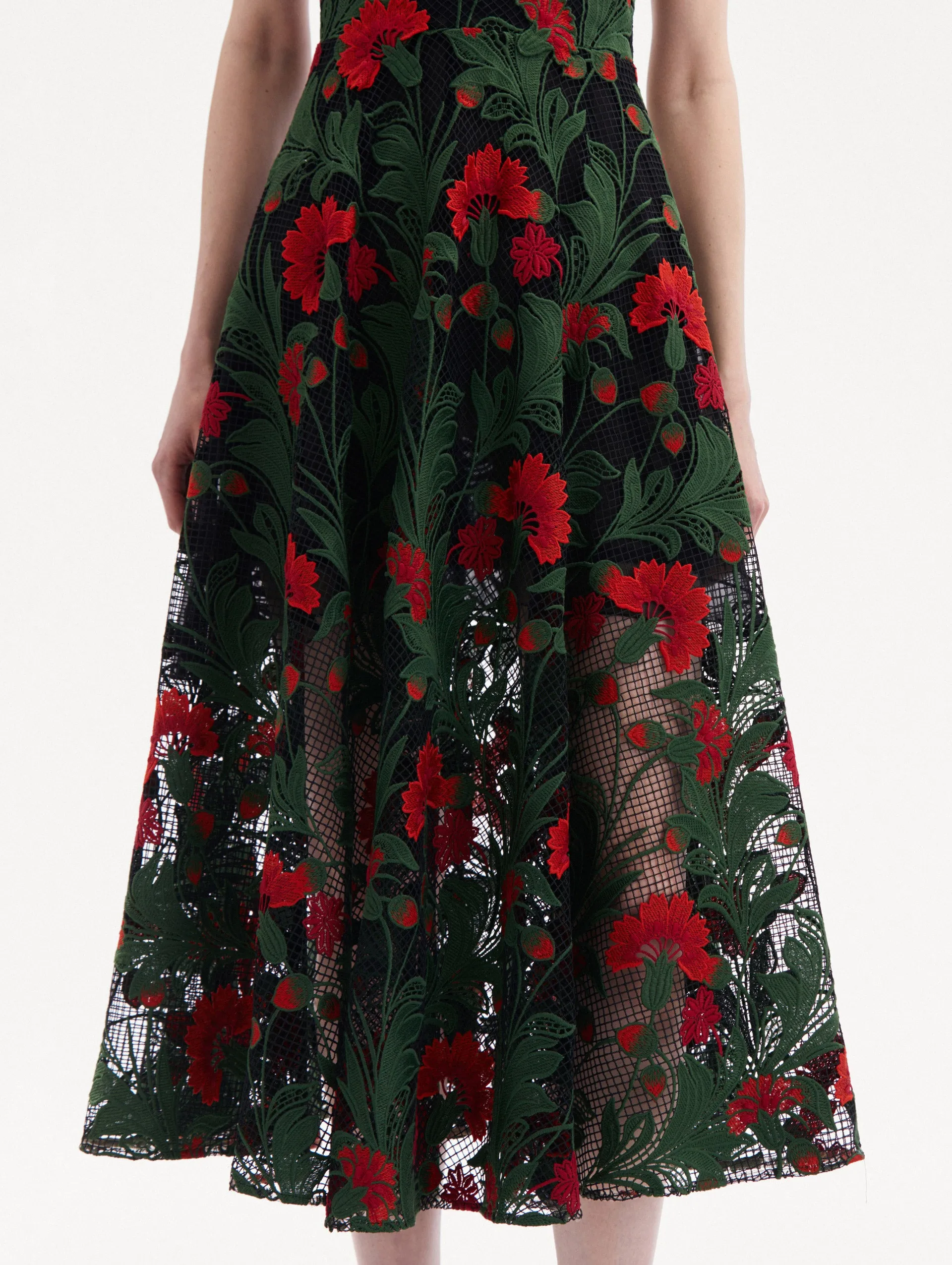 Marbled Carnation Guipure Cocktail Dress