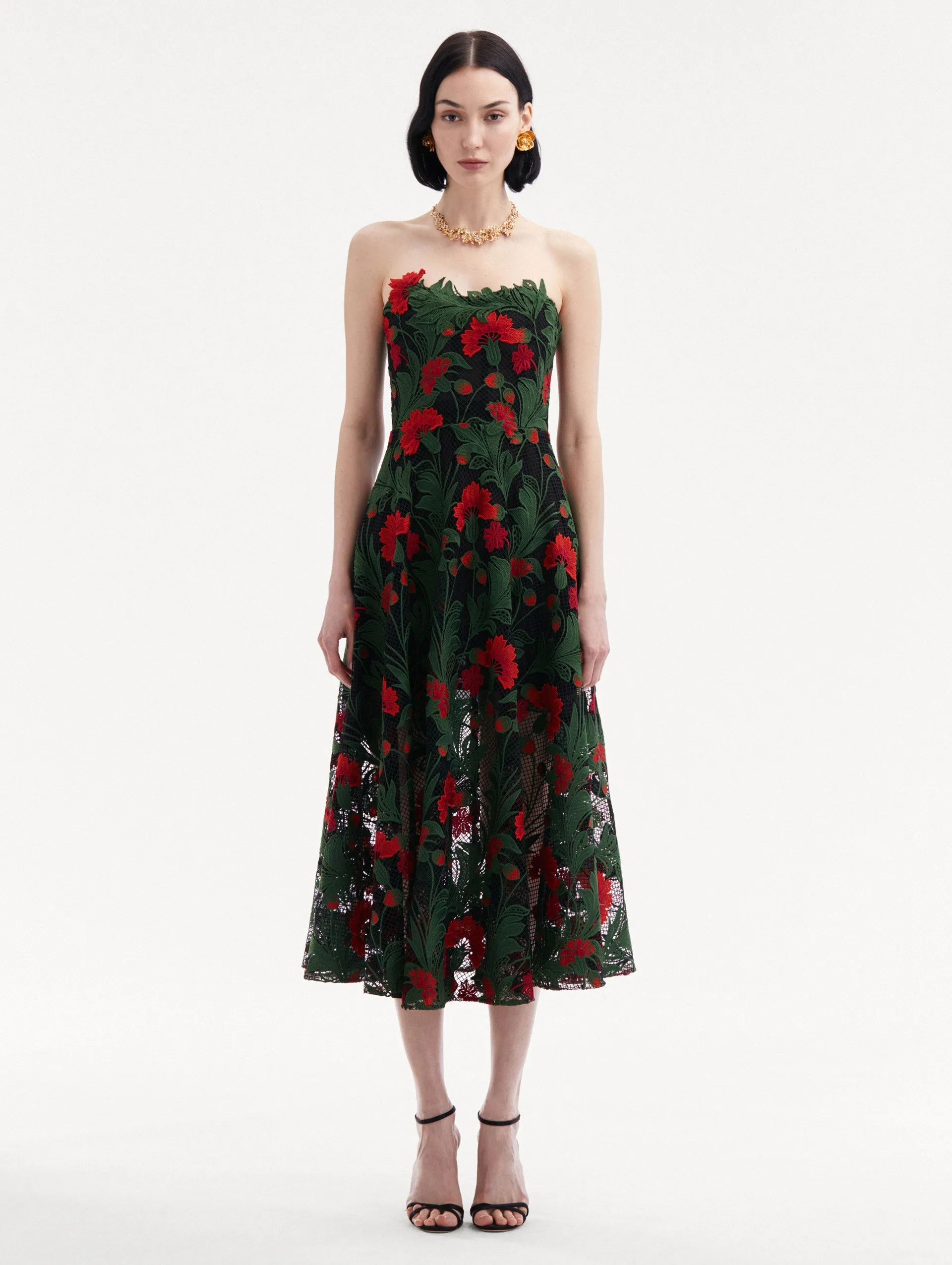Marbled Carnation Guipure Cocktail Dress