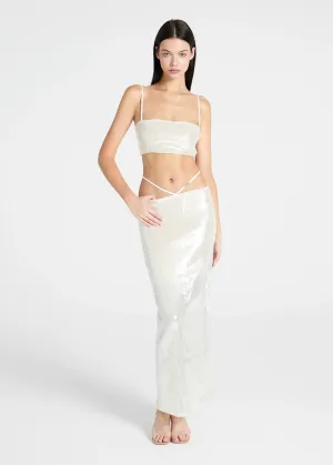 White Sequined Slip Top & Maxi Skirt Set